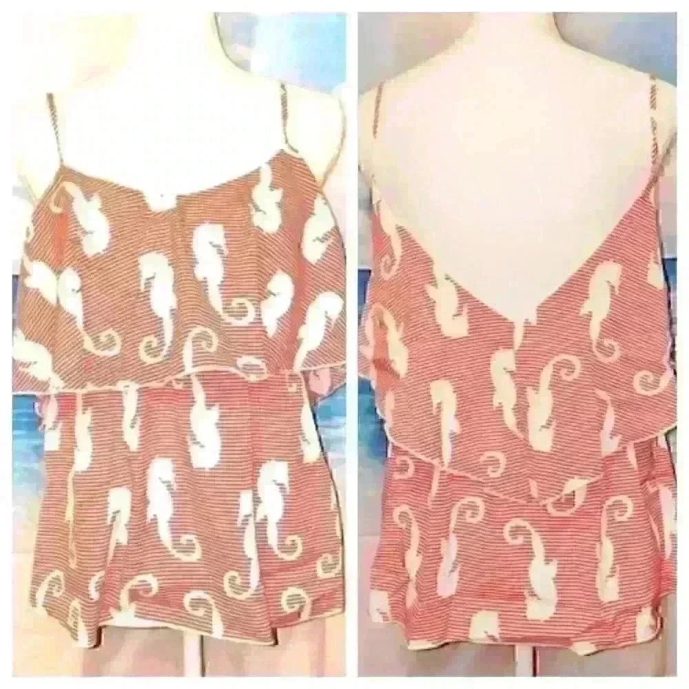 VESTIQUE Womans CAMI Lightweight Layers Seahorse Print CORAL PINK Top size Small